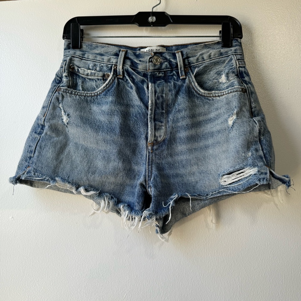 Agolde Jaden High Rise Cut Off Distressed Light Wash - Picture 2 of 9